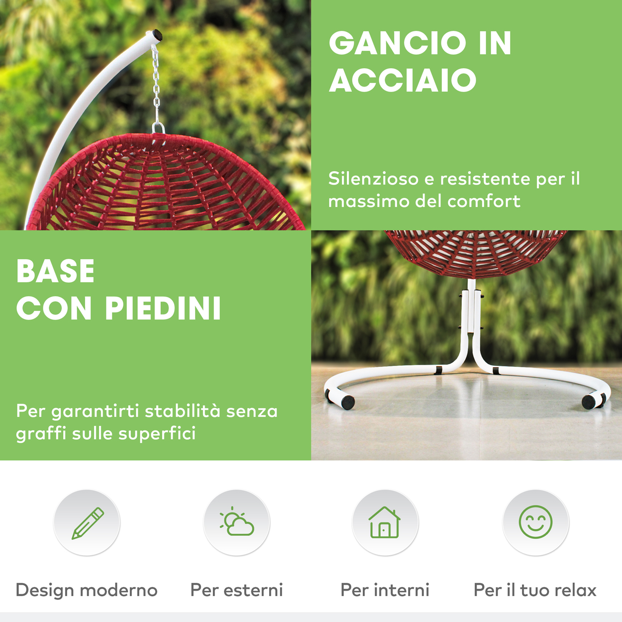 Sedia a Dondolo Ovetto Poltrona Sospesa AutoPortante – Ischia - 9