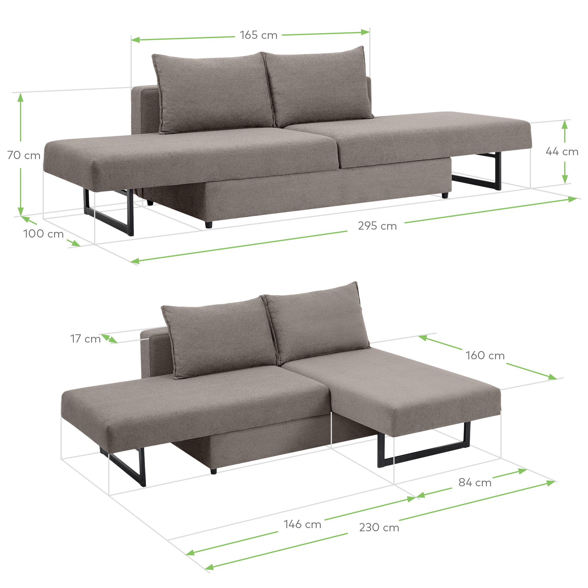 Divano letto chaise longue 3 posti | Angélique - 6